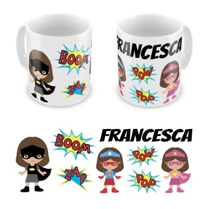 Personalised Children's 10oz Mugs / Cups - Any Kids Name Superheroes Girls Design