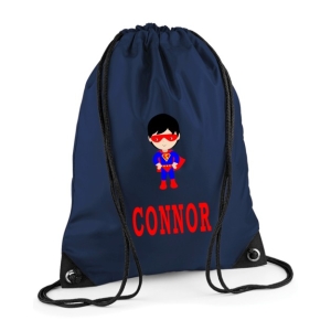 Personalised Superhero Boy Any Name Printed Kids Children's School Nursery Drawstring Bag