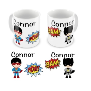 Personalised Kid's Children's 10oz Mugs / Cups - Any Name Superheroes Design