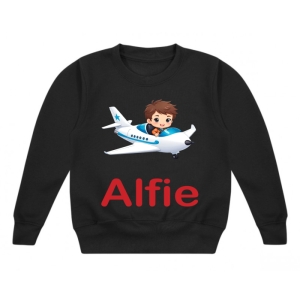Boy Flying Airplane Any Name Childrens Sweatshirt / Jumper