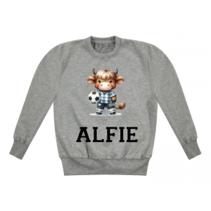 Highland Cow Footballer Any Name Childrens Sweatshirt / Jumper