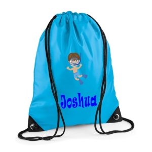 Personalised Swimming Boy Any Name Printed Kids Children's School Nursery Drawstring Bag