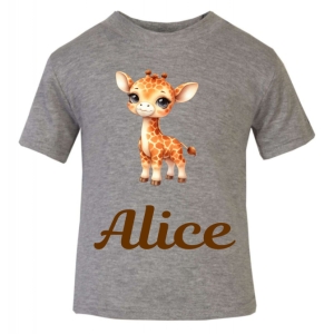 Cute Giraffe Any Name Childrens Printed T-Shirt
