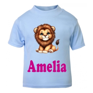 Cute Lion Any Name Childrens Printed T-Shirt