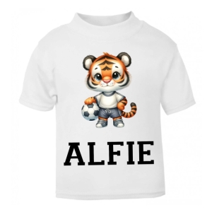 Tiger Footballer Any Name Childrens Printed T-Shirt
