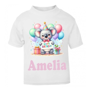 Happy Birthday Koala Any Name Childrens Printed T-Shirt