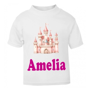 Pink Princess Castle Any Name Childrens Printed T-Shirt