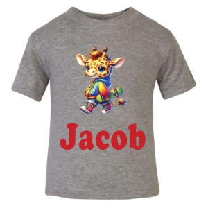 Skate Boarding Giraffe Any Name Childrens Printed T-Shirt