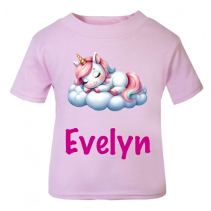 Unicorn Sleeping on Cloud Any Name Childrens Printed T-Shirt