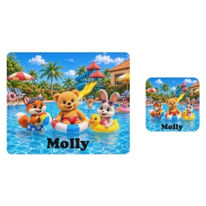 Personalised Children's PU Leather Effect Printed Placemat & Coaster Set - Any Kids Name - Unicorns Design