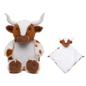 Personalised Cubbies Embroidered Baby Soft Toys - 14 Inch Lone Star Texas Longhorn Teddy Bear + Comfort Blanket Gift Set