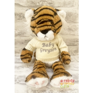 Personalised Teddy Bears - Medium 9 Inch 23cm Keel Toys Love To Hug Tiger Wearing Embroidered Knitted Jumper - Any Name / Text or Custom Message