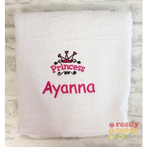Personalised Bath Towels For Kids - Embroidered Name + PRINCESS LOGO Design