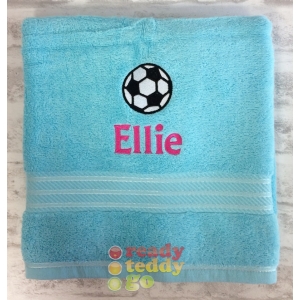 Personalised Bath Towels For Kids - Embroidered Name + FOOTBALL Design