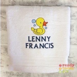 Personalised Bath Towels For Kids - Embroidered Name + DUCK AND BUBBLES Design
