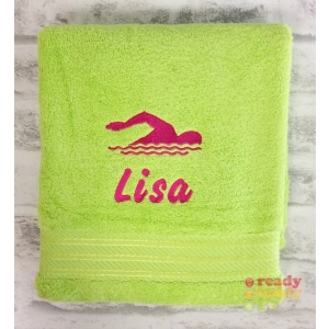 Personalised Swimming Towel. - Hot Pink and Challenge font.