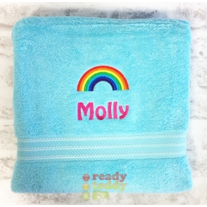 Personalised Bath Towels For Kids - Embroidered Name + RAINBOW Design