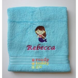 Personalised Bath Towels For Kids - Embroidered Name + MERMAID Design