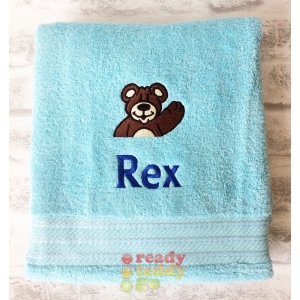 Personalised Bath Towels For Kids - Embroidered Name + BEAR WAVING Design