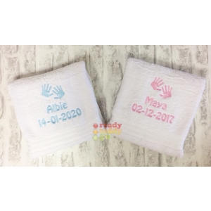 Personalised Bath Towels For Kids - Embroidered Name + BABY HAND PRINTS Design