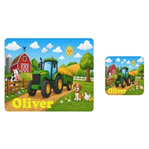 Personalised Children's PU Leather Effect Printed Placemat & Coaster Set - Any Kids Name - Unicorns Design