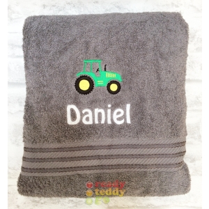 Personalised Bath Towels For Kids - Embroidered Name + TRACTOR Design