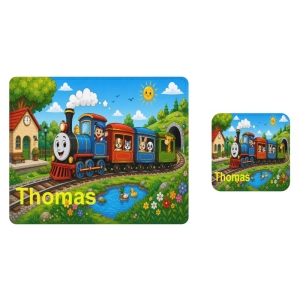 Personalised Children's PU Leather Effect Printed Placemat & Coaster Set - Any Kids Name - Unicorns Design