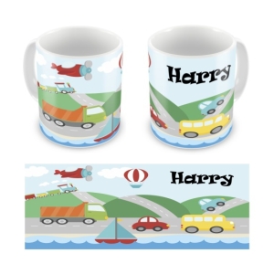 Personalised Kid's Children's 10oz Mugs / Cups - Transport Any Name Design