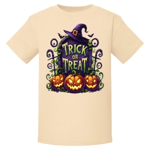 Halloween Trick or Treat Gravestone Pumpkins Any Name Childrens Printed T-Shirt