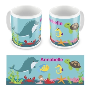 Personalised Children's Kid's 10oz Mugs / Cups - Any Name Under The Sea Design