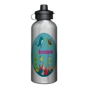 Personalised Children's 600ml Sport Water Drinks Bottle - Any Kids Name - Under The Sea Scene Design