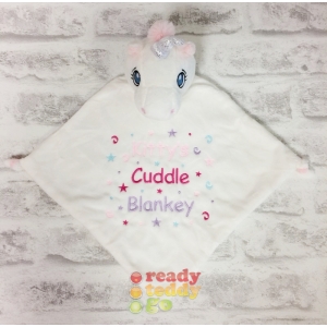 Personalised Baby Comfort Blanket - 13 Inch Starflower the White Unicorn Blankie / Comforter - Embroidered Any Name / Text