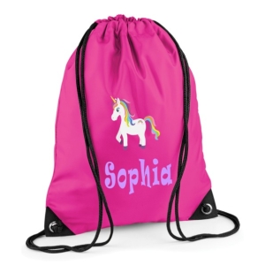 Personalised Unicorn Any Name Printed Kids Children's School Nursery Drawstring Bag