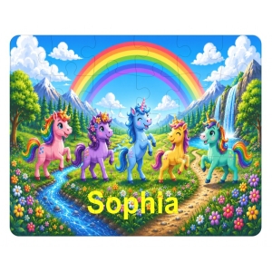 Personalised Children's Cardboard 30 Piece Jigsaw Puzzle - Any Kids Name - Unicorns Scene Design