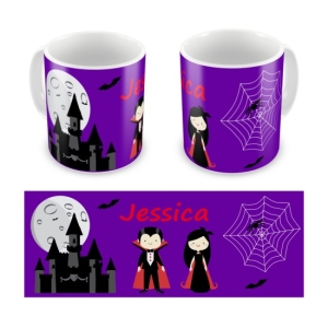 Personalised Kid's Children's 10oz Mugs / Cups - Halloween Vampires Any Name Design