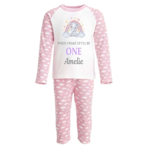 When I Wake Up I'll Be Any Age + Name Elephant Rainbow Cloud Childrens Pyjamas