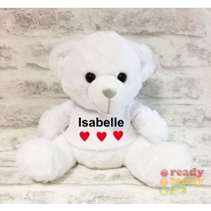 Personalised Embroidered Teddy Bears - Medium 8 Inch Baby Girl Boy Unisex White Teddy Bear Wearing T-Shirt.