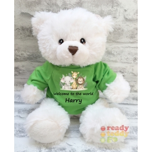 Safari Animals V2 (x3) + Any Name / Text Large Harry White Teddy Bear