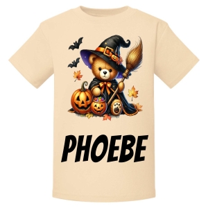 Halloween Witch Bear Any Name Childrens Printed T-Shirt