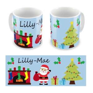 Personalised Kid's Children's 10oz Mugs / Cups - Christmas Fireplace Santa Any Name Design