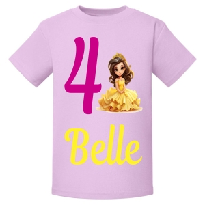 Yellow Princess Birthday Any Name & Number / Age Kids Printed T-Shirt
