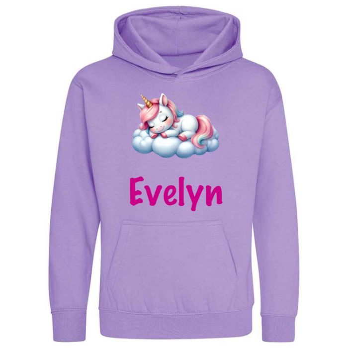 Unicorn Sleeping on Cloud Any Name Childrens Hoodie