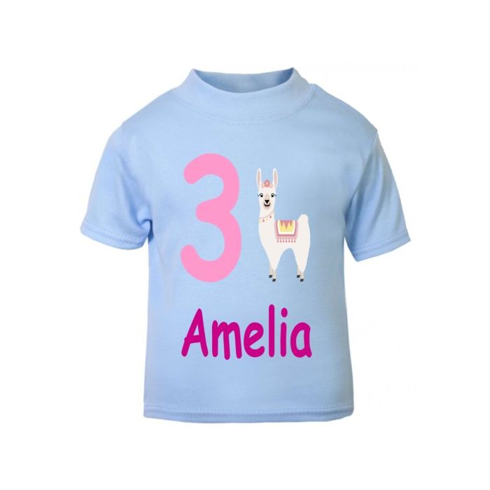 Llama Birthday Any Name Number Childrens Printed T Shirt