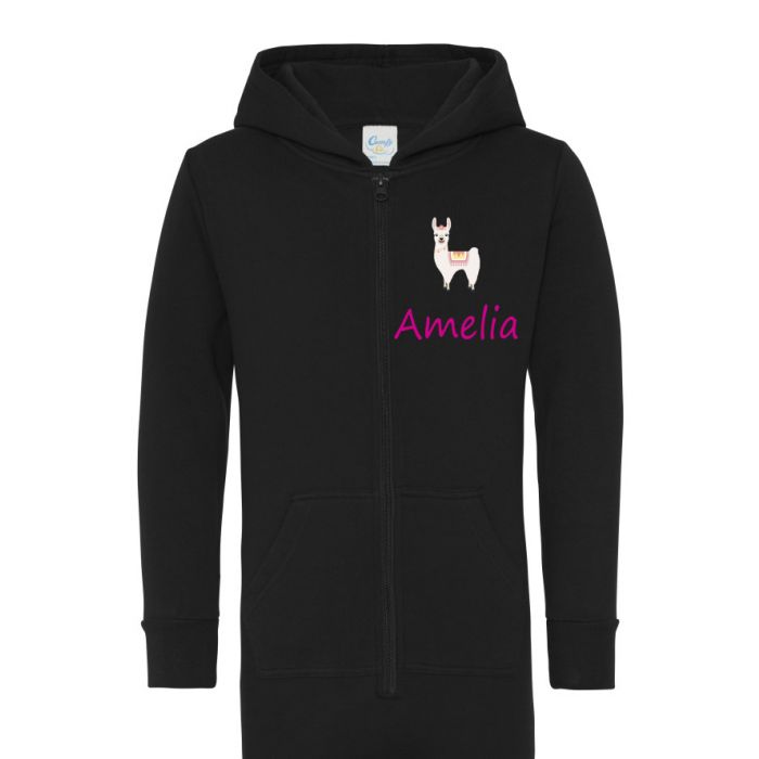 Personalised Llama Any Name Printed Kids Children s Zip Up Onesie with Hood Loungewear 36.99