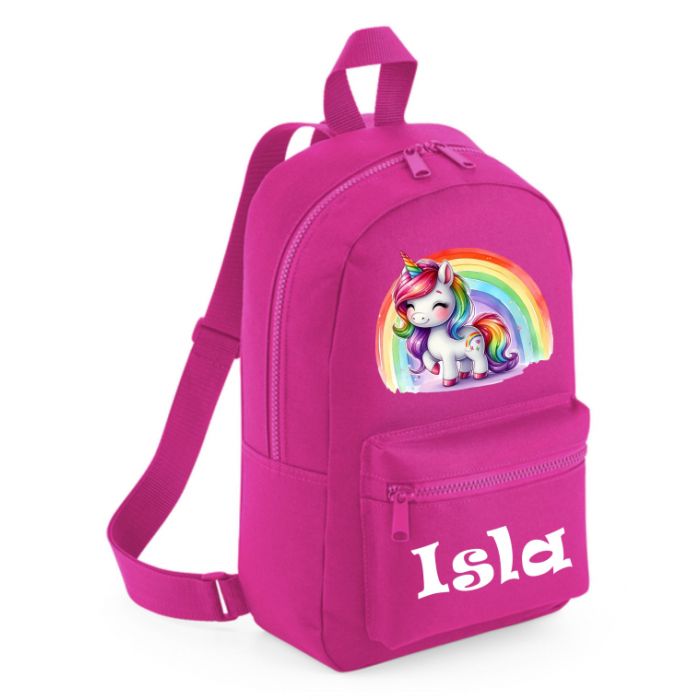 Unicorn Rainbow Any Name Childs Mini Rucksack