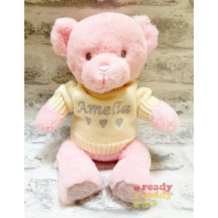 Baby Girl Pink Keel Toys Eco Teddy Bear with Knitted Jumper