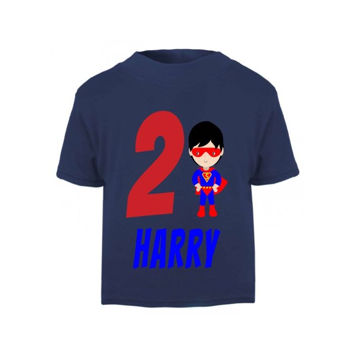Superhero Boy Birthday Any Name Number Childrens Printed T Shirt