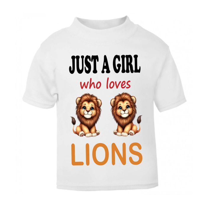 Personalised Just a Boy Girl who loves LIONS Printed Baby Kids Children s T Shirt From 9.99