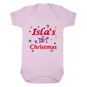 1st Christmas Confetti Girl Any Name Baby Vest