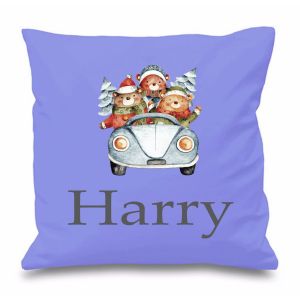 Three Bears in a Car Any Name Printed Cushion